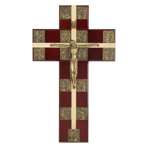 Krzyż wiszący Droga Krzyżowa ciemny, złoty 29,5 cm