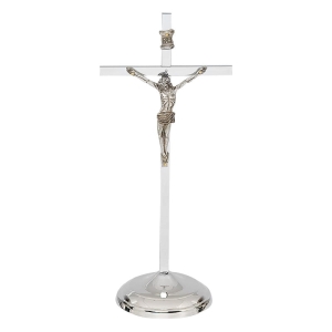 Krzyż stojący srebrny- chromowany 26cm