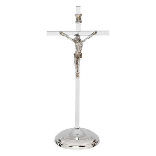 KRZYŻ STOJĄCY srebrny 26 cm CHROMOWANY

