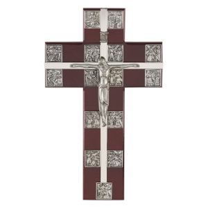 Krzyż wiszący Droga Krzyżowa- ciemny srebrny 29,5 cm